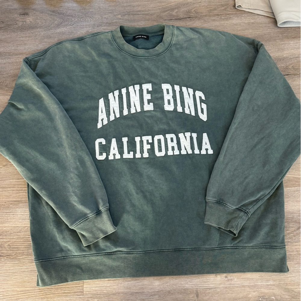 Anine Bing Green Crewneck Sweatshirt with White Logo